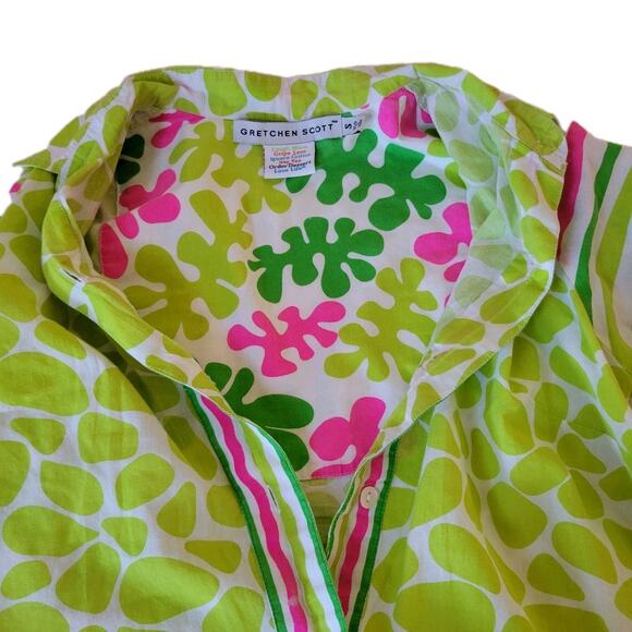 GRETCHEN SCOTT Boyfriend Shirt Art To Wear Stripes Leaves M Cotton Dopaminecore - Picture 14 of 15